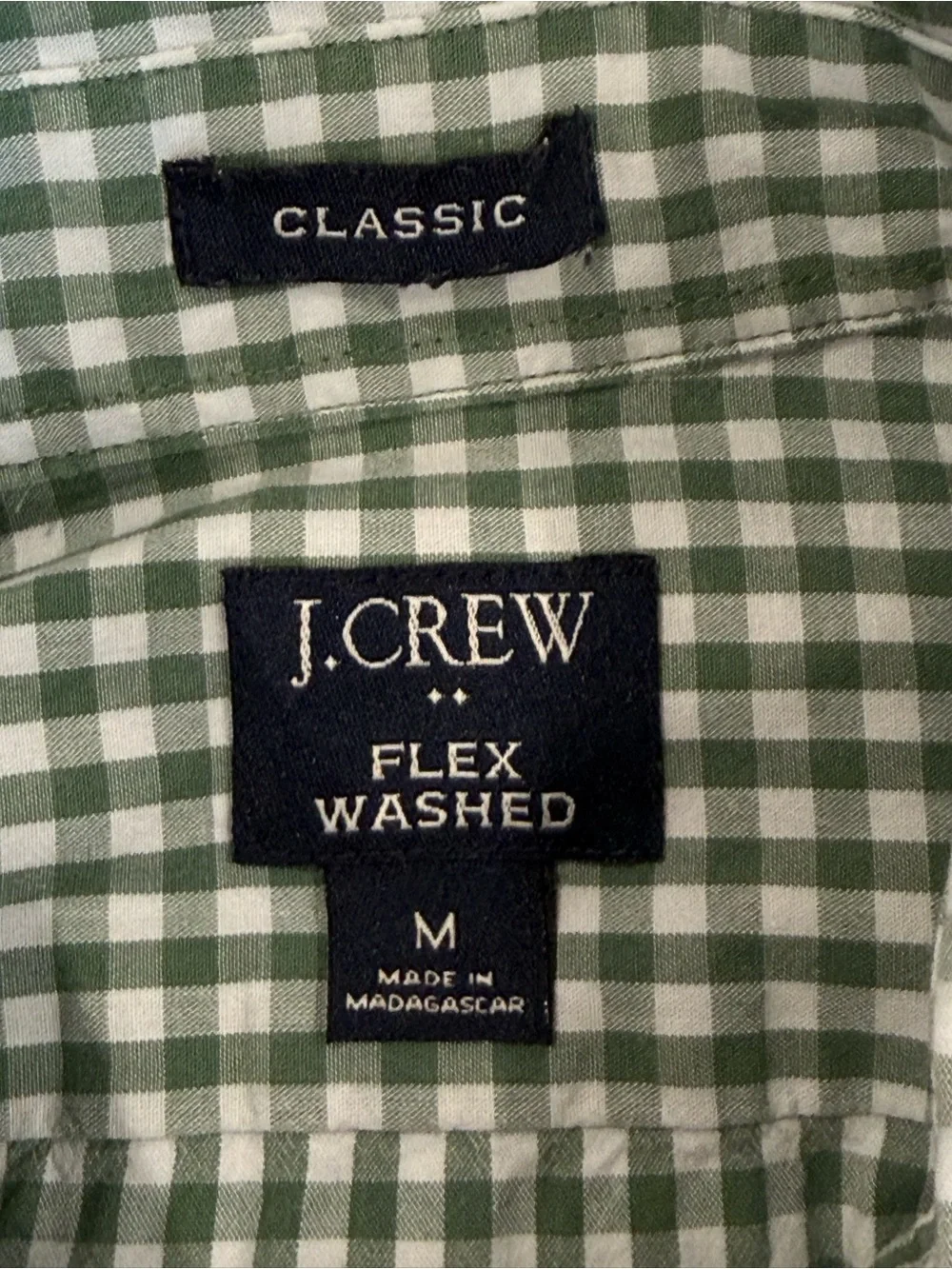 J.Crew Classic Flex Washed Men’s Medium Green Gingham Button-Down Shirt